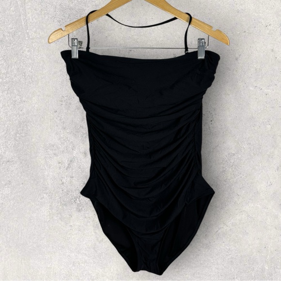 J Crew Ruched Bandeau One‎ Piece Swimsuit Black Womens Size 12 Style B6818 Beach - Picture 12 of 14